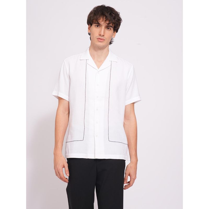 Selected White Cuban Collar Cotton Shirt (L)
