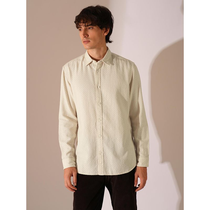 Selected Off White Textured Cotton Shirt (S)