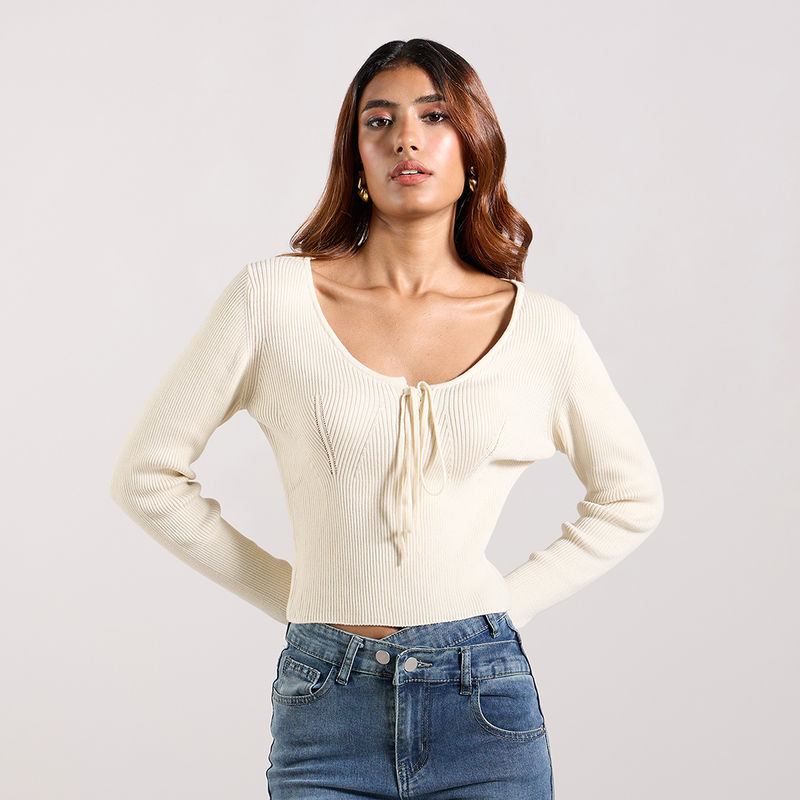 MIXT by Nykaa Fashion Beige Solid Ruched Full Sleeves Top (XS)