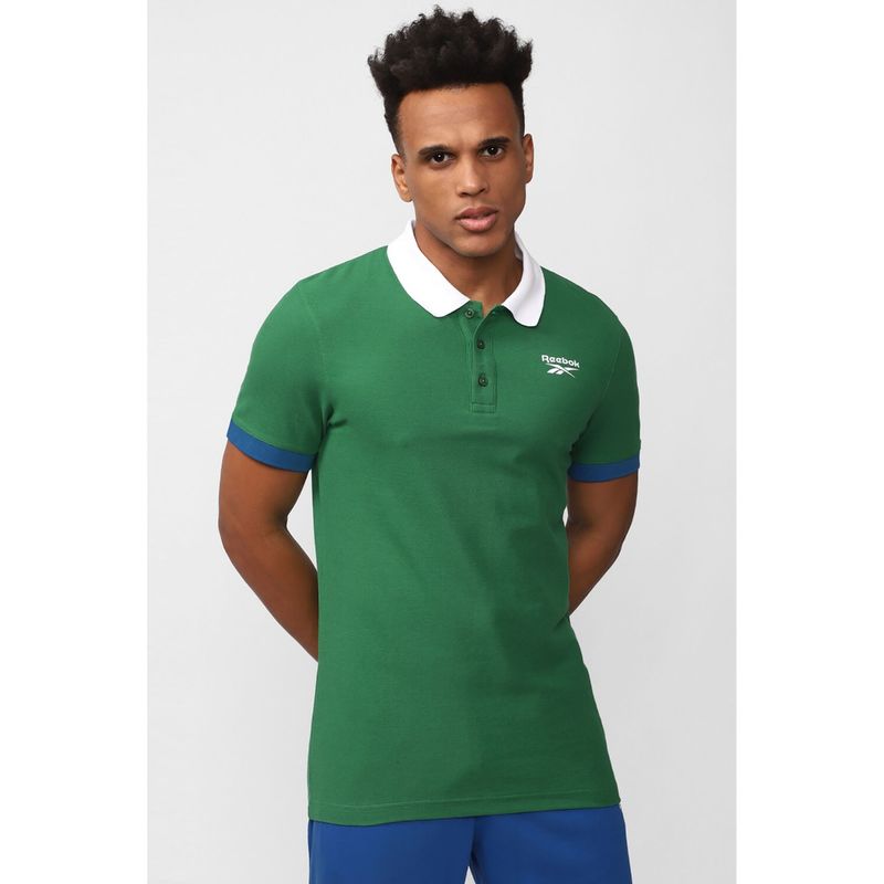 Reebok Mens Wce Green Printed Polo T-Shirt (XS)