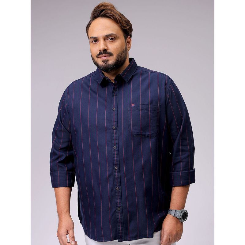 Hardsoda By The Indian Garage Co Mens Navy Blue Plus Size Striped Casual Shirt (4XL)