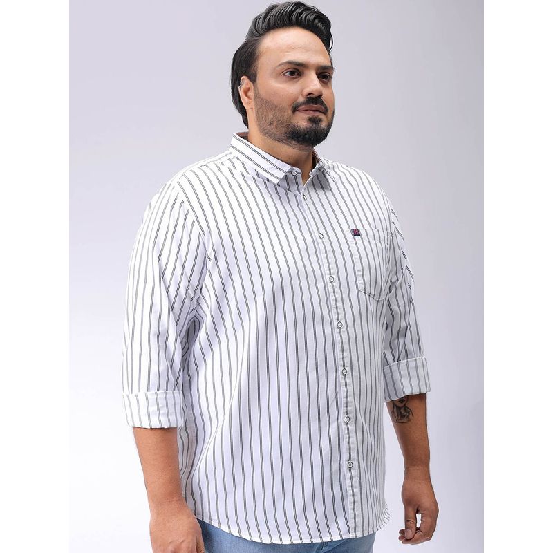 Hardsoda By The Indian Garage Co Mens White Plus Size Vertical Striped Casual Shirt (5XL)