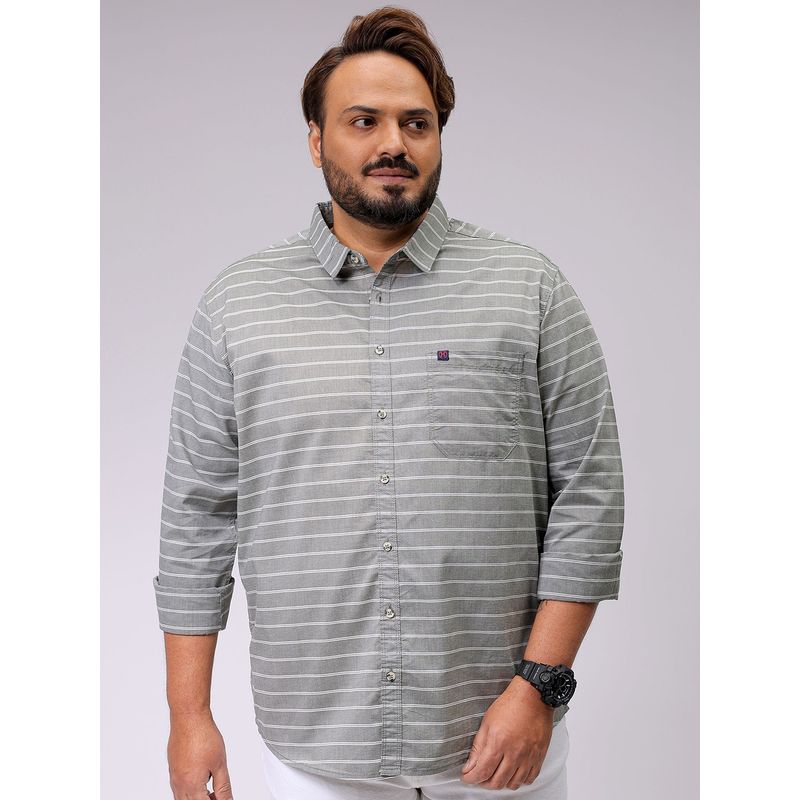 Hardsoda By The Indian Garage Co Mens Grey Plus Size Horizontal Striped Casual Shirt (4XL)