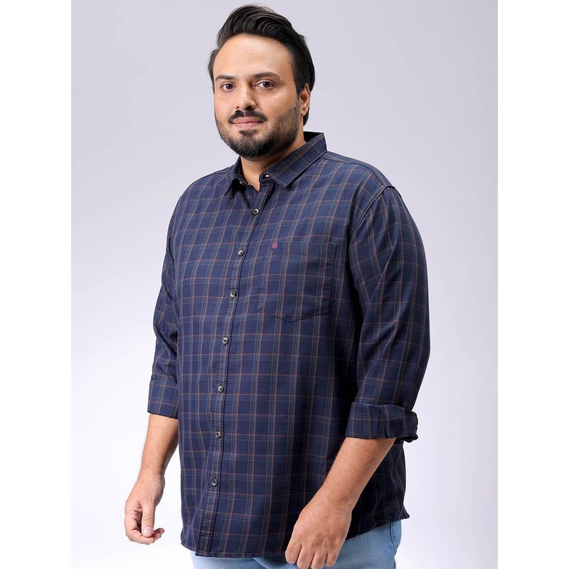Hardsoda By The Indian Garage Co Mens Navy Blue Plus Size Checkered Casual Shirt (6XL)