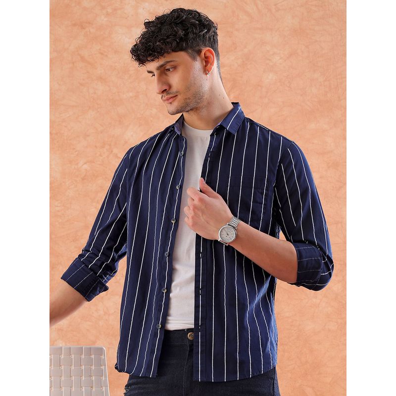 Hardsoda By The Indian Garage Co Mens Blue Striped Casual Shirt (S)