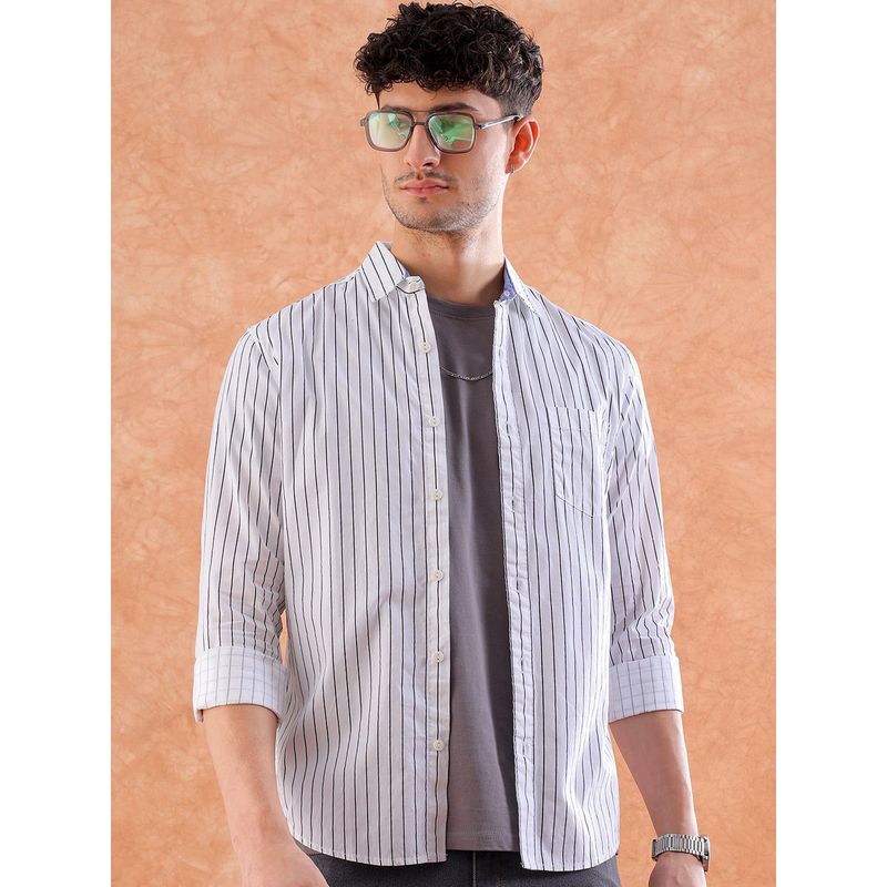 Hardsoda By The Indian Garage Co Mens White Striped Casual Shirt (S)