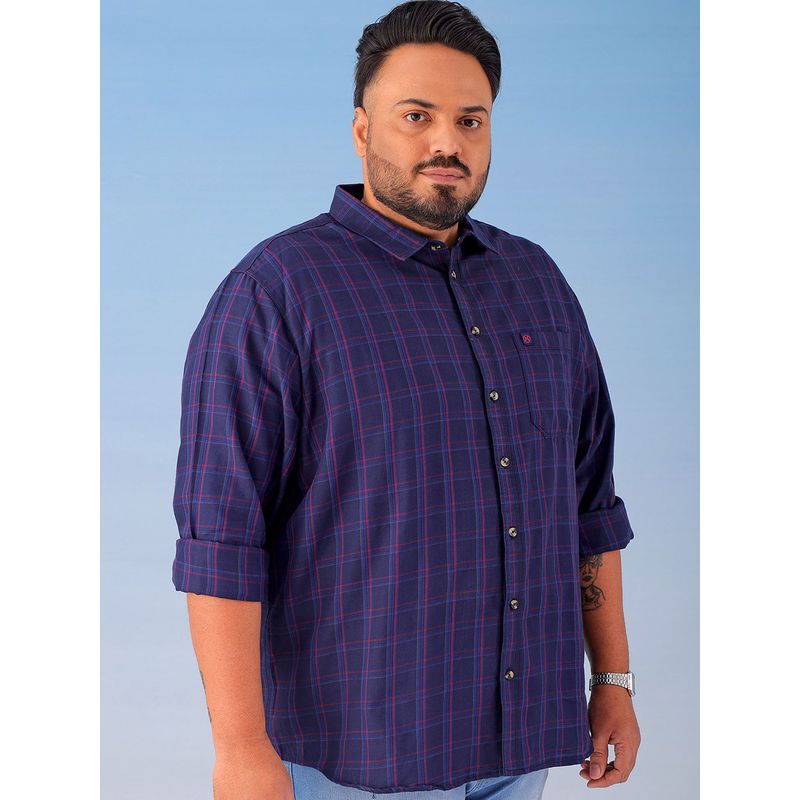 Hardsoda By The Indian Garage Co Mens Navy Blue Plus Size Checkered Casual Shirt (5XL)