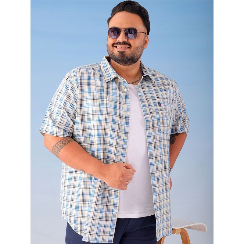 Hardsoda By The Indian Garage Co Mens Off White Plus Size Checkered Casual Shirt (5XL)