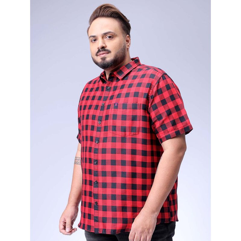 Hardsoda By The Indian Garage Co Mens Red Plus Size Checkered Casual Shirt (5XL)