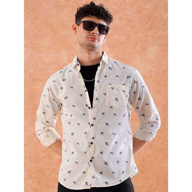 Hardsoda By The Indian Garage Co Mens Cream Floral Spread Collar Casual Shirt (S)