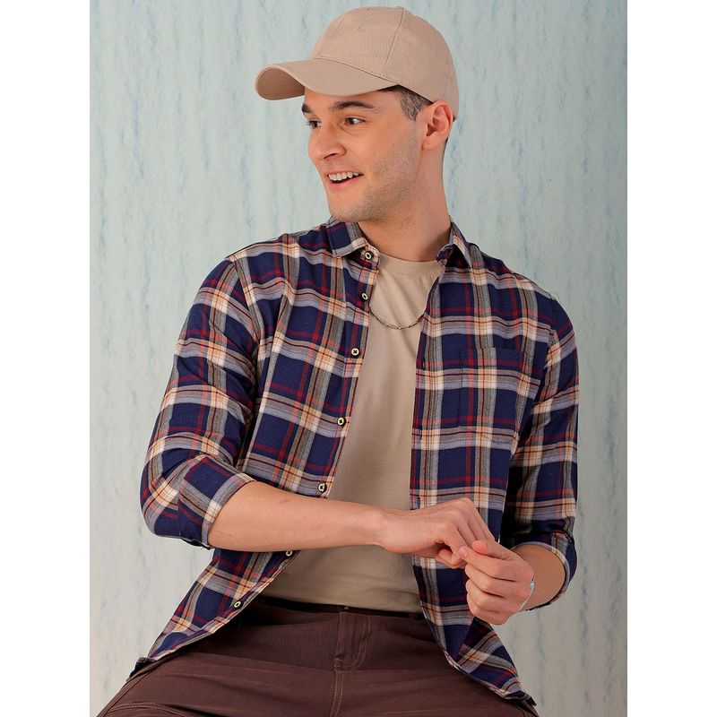 Hardsoda By The Indian Garage Co Mens Navy Blue Checkered Casual Shirt (L)