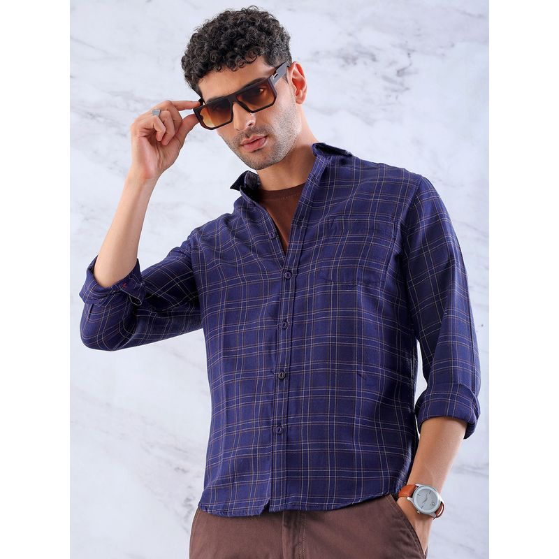 Hardsoda By The Indian Garage Co Mens Navy Blue Slim Fit Checkered Casual Shirt (XL)