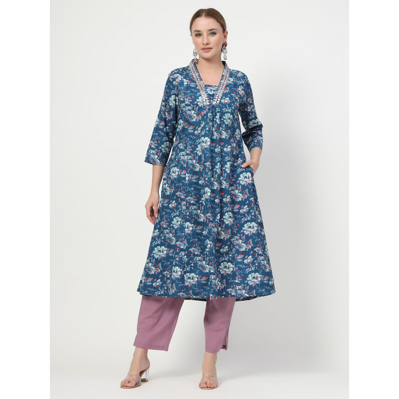 Zelena Rayon Maternity Anarkali and Pant -Multicolour (M)