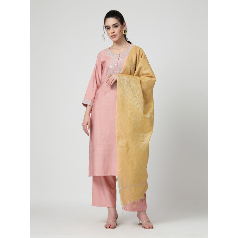 Zelena Polyester Maternity Kurta Pant and Dupatta - Peach (L)