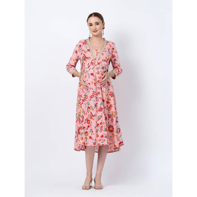 Zelena Rayon Maternity Dress - Dusty Pink (M)