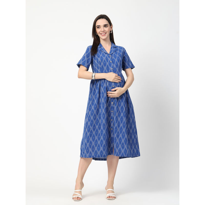 Zelena Cotton Maternity Shirt Dress - Black and Grey (M)