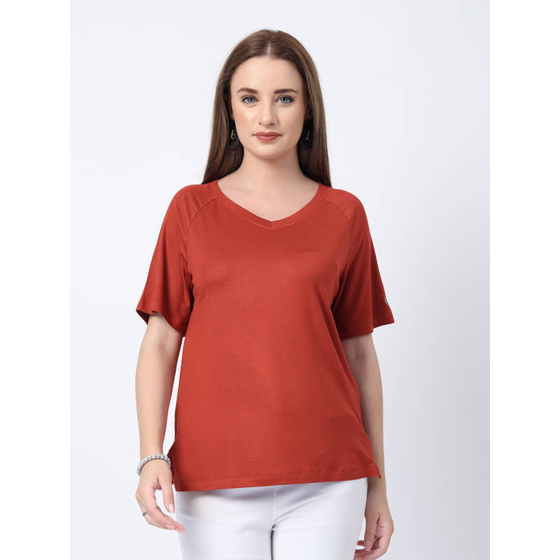 Zelena Viscose Lycra Maternity Top - Rust (M)