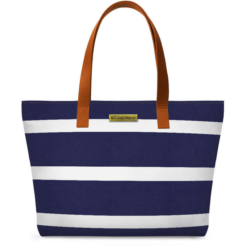 navy striped purse