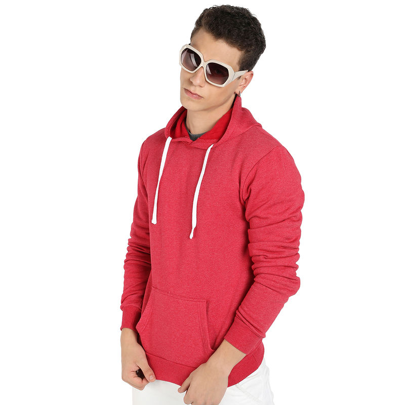 Buy Campus Sutra Mens Red Pullover Hoodie With Contrast Drawstring
