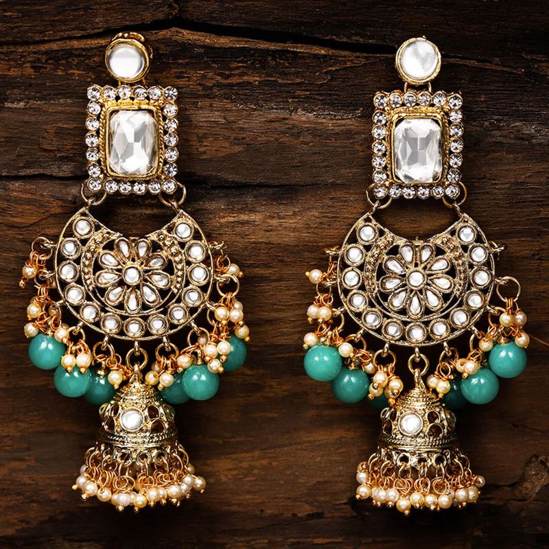 Zaveri Pearls Kundan Green Beads Wedding Collection Jhumki Earring ZPFK8666