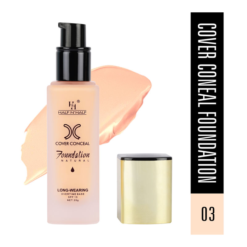 Half N Half Cover Concealer Foundation Natural Longwearing Overtime Base SPF 15 - Natural