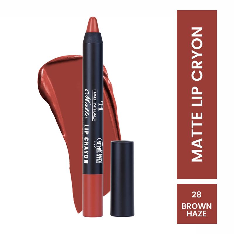 Half N Half Matte Velvet Soft & Long Lasting 24h Super Stay Lip Crayon - 28 Brown Haze