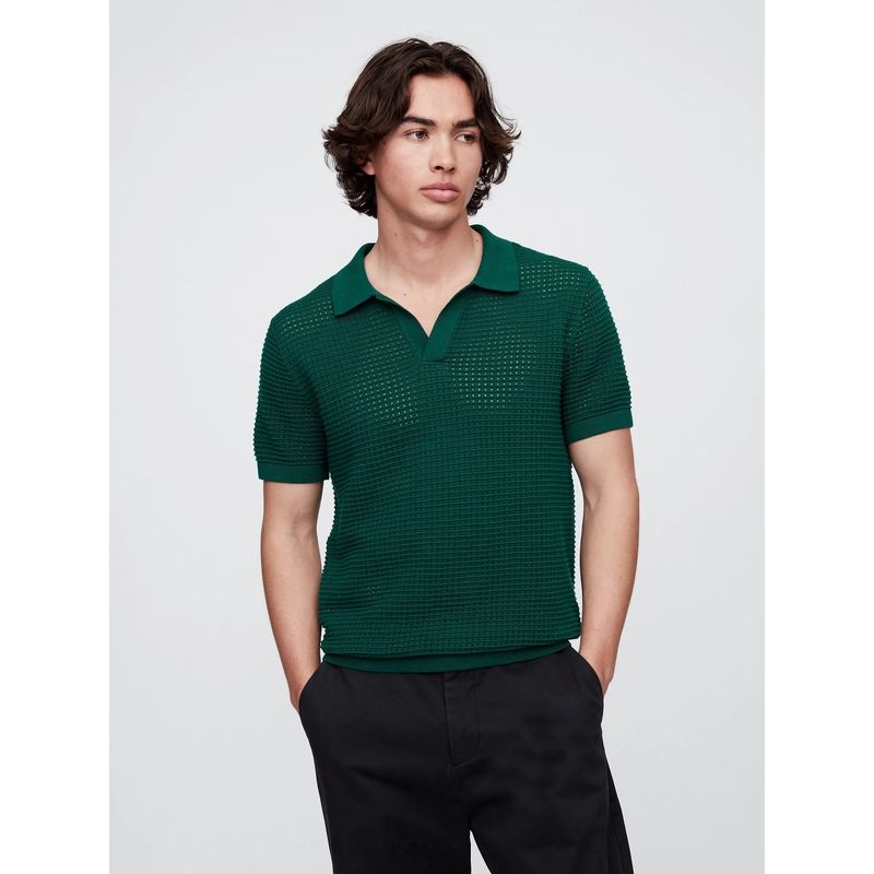 GAP Men Green Regular Fit Knitted Polo T-Shirt (M)