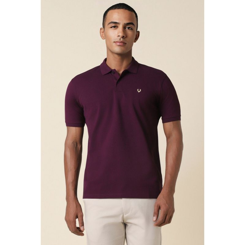 Allen Solly Men Burgundy Solid Collar Neck Polo T-Shirt (XL)