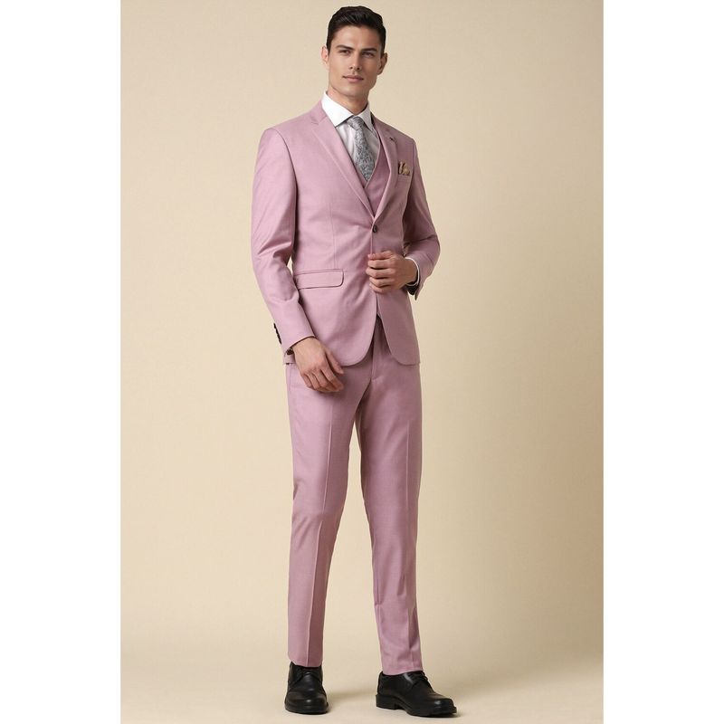 Allen Solly Men Pink Slim Fit Textured Party Three Piece Suit (Set of 3) (42)