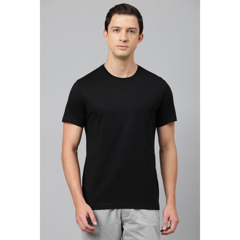 Van Heusen Men Black Solid Crew Neck T-Shirt (2XL)