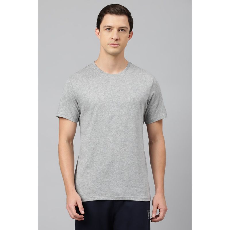 Van Heusen Men Grey Solid Crew Neck T-Shirt (S)