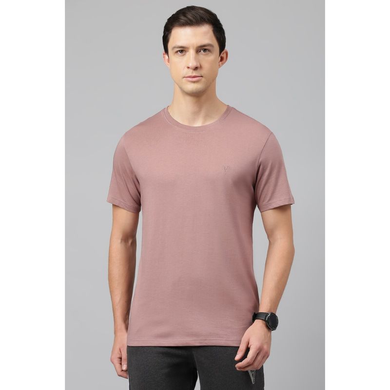 Van Heusen Men Pink Solid Crew Neck T-Shirt (S)