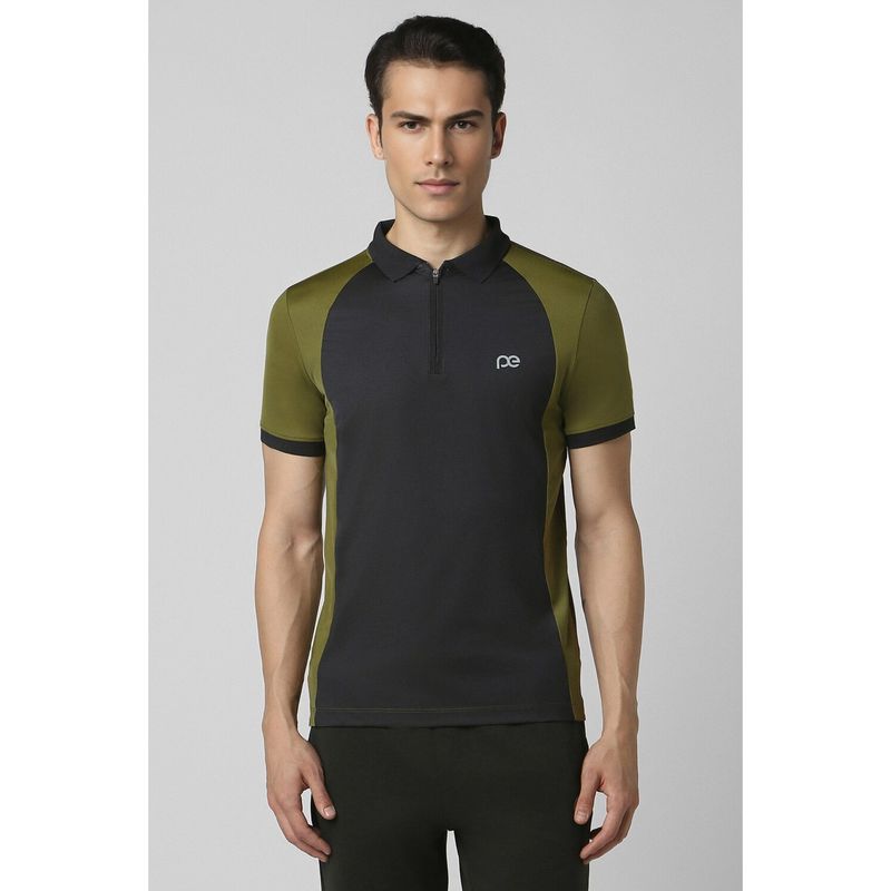 Peter England Men Black Colorblock Collar Neck Polo T-Shirt (S)