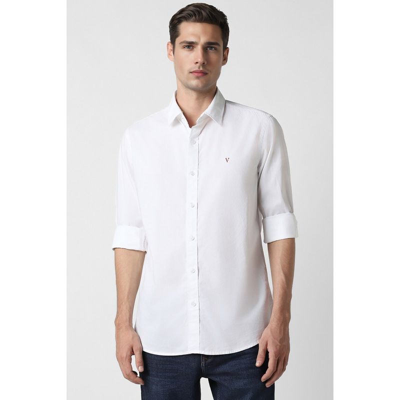 Van Heusen Men White Slim Fit Solid Full Sleeves Casual Shirt (40)