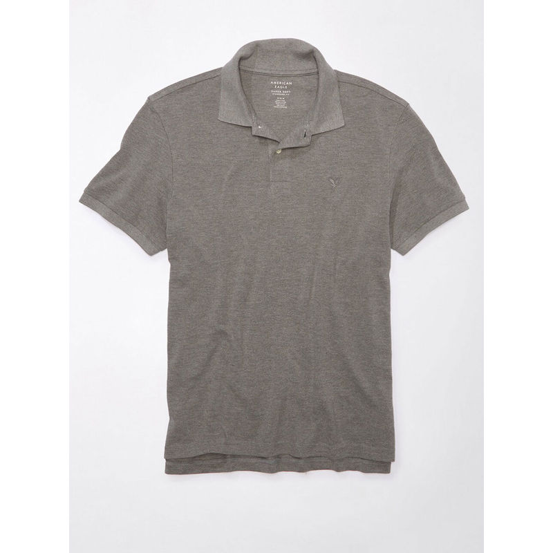 American Eagle Men Grey Legend Pique Polo T-Shirt (S)