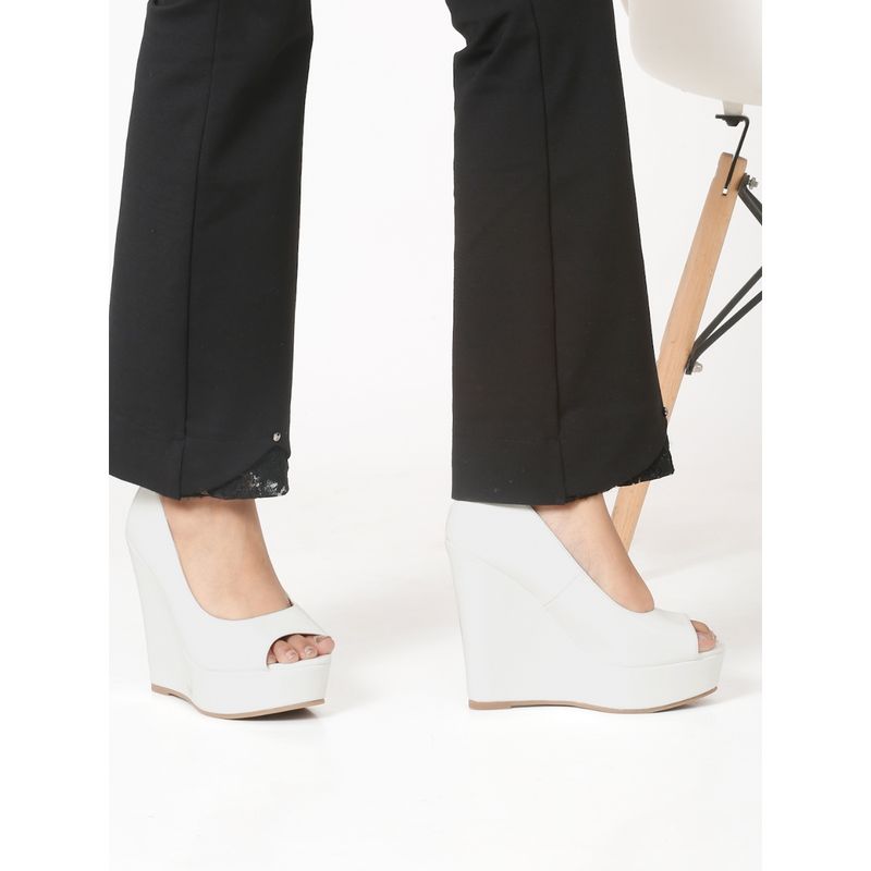 Flat n Heels Women White Wedges Heels (EURO 38)