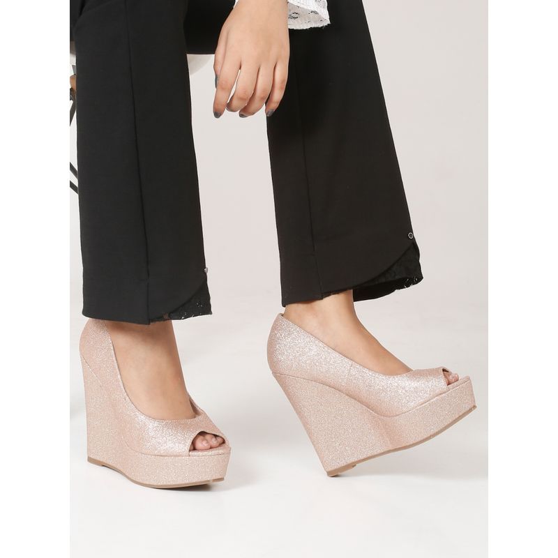 Flat n Heels Women Nude Wedges Heels (EURO 38)