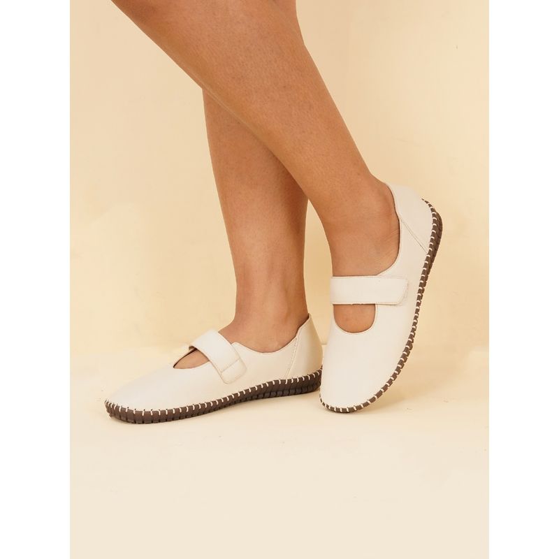 Sherrif Shoes Women's Cream Casual Buckle Round Toe Solid Ballerina (EURO 38)