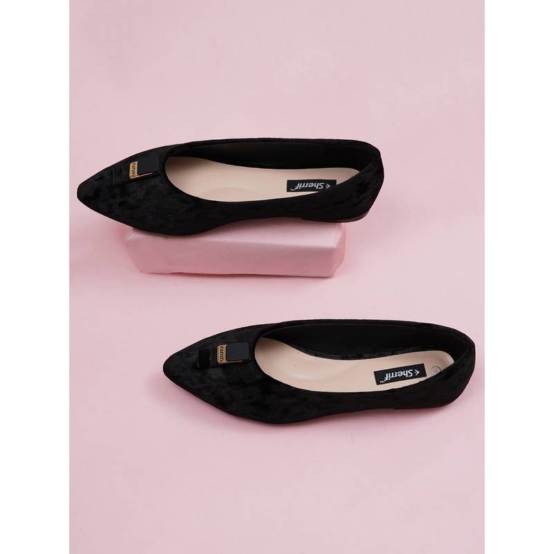 Sherrif Shoes Women's Black Casual Slip-On Pointed Toe Solid Ballerina (EURO 41)