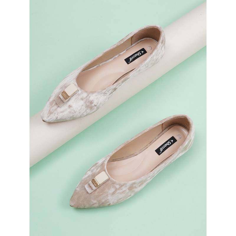 Sherrif Shoes Women's Cream Casual Slip-On Pointed Toe Solid Ballerina (EURO 40)
