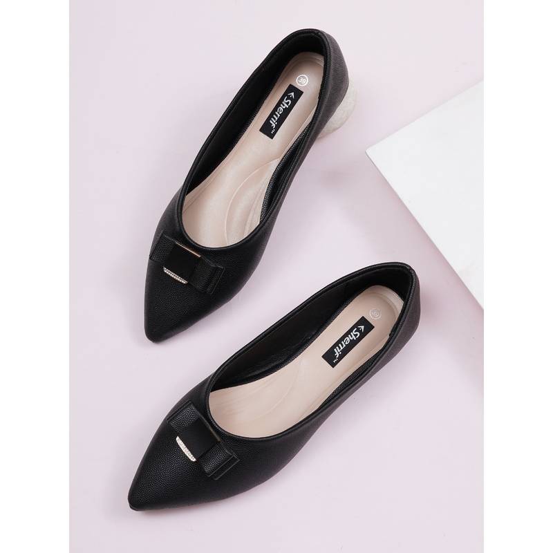 Sherrif Shoes Women's Black Casual Slip-On Pointed Toe Solid Ballerina (EURO 36)
