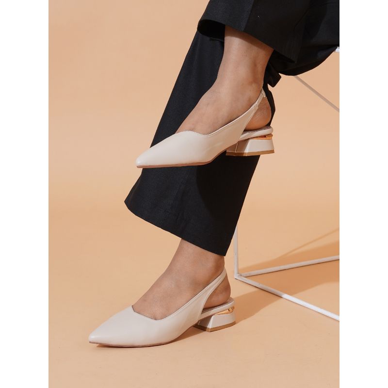 Sherrif Shoes Women's Beige Casual Slip-On Pointed Toe Solid Mules Heels (EURO 37)