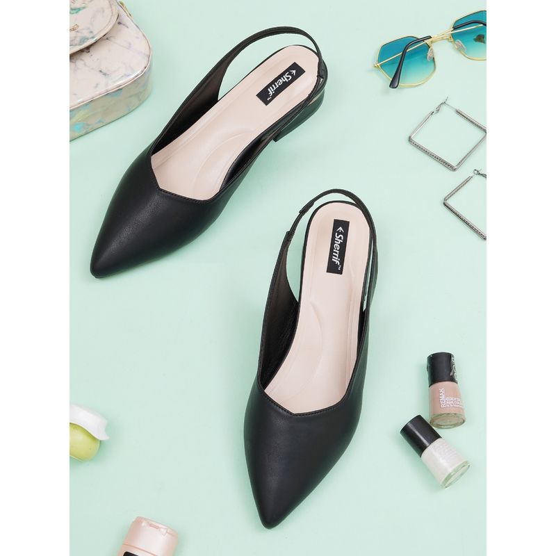 Sherrif Shoes Women's Black Casual Slip-On Pointed Toe Solid Mules Heels (EURO 37)