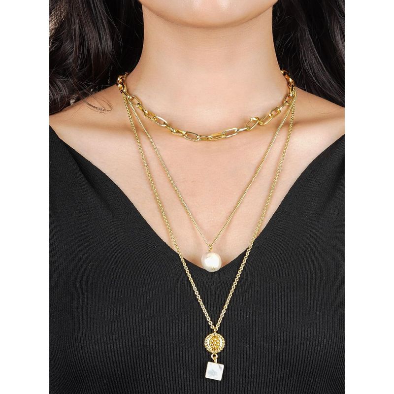 Buy Queen Be 22K Gold Plated Triple Layered Link Chain Necklace Online