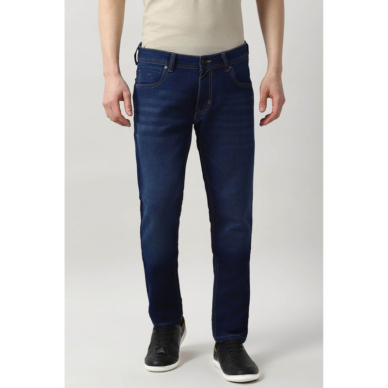 Peter England Men Navy Blue Solid Regular Fit Casual Jeans (32)