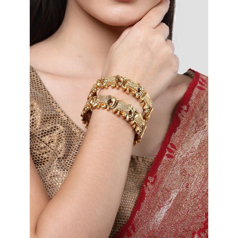 Karatcart Gold Plated Set of 2 Elephant Design Bangle For Women (2.4)