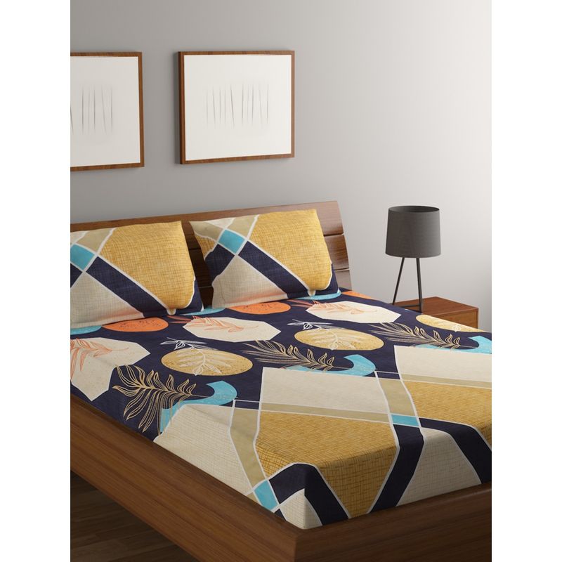 Bombay Dyeing 110 GSM Microfibre MultiColor Double Bedsheet with 2