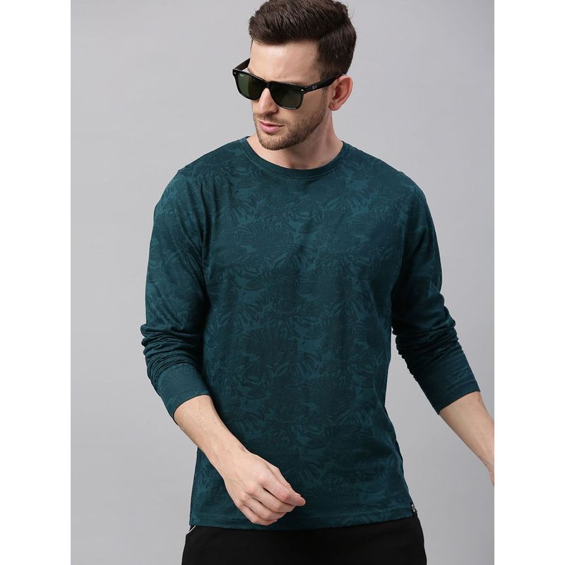 Urbano Fashion Men Dark Green Printed Full Sleeve Slim Fit T-Shirt (XL)