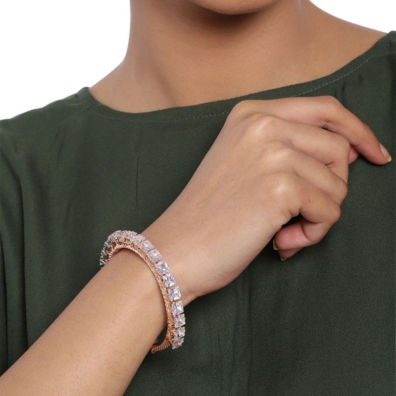 Accessher Stylish American Diamond Rose Gold Plated Bangle Bracelet For Women And Girl Buy