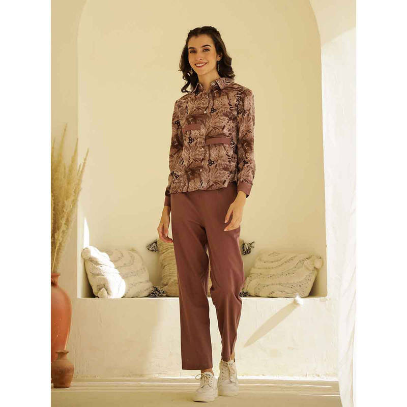 SANSKRUTIHOMES Women Mauve Pure Cotton Shirt and Pant (Set of 2) (XS)